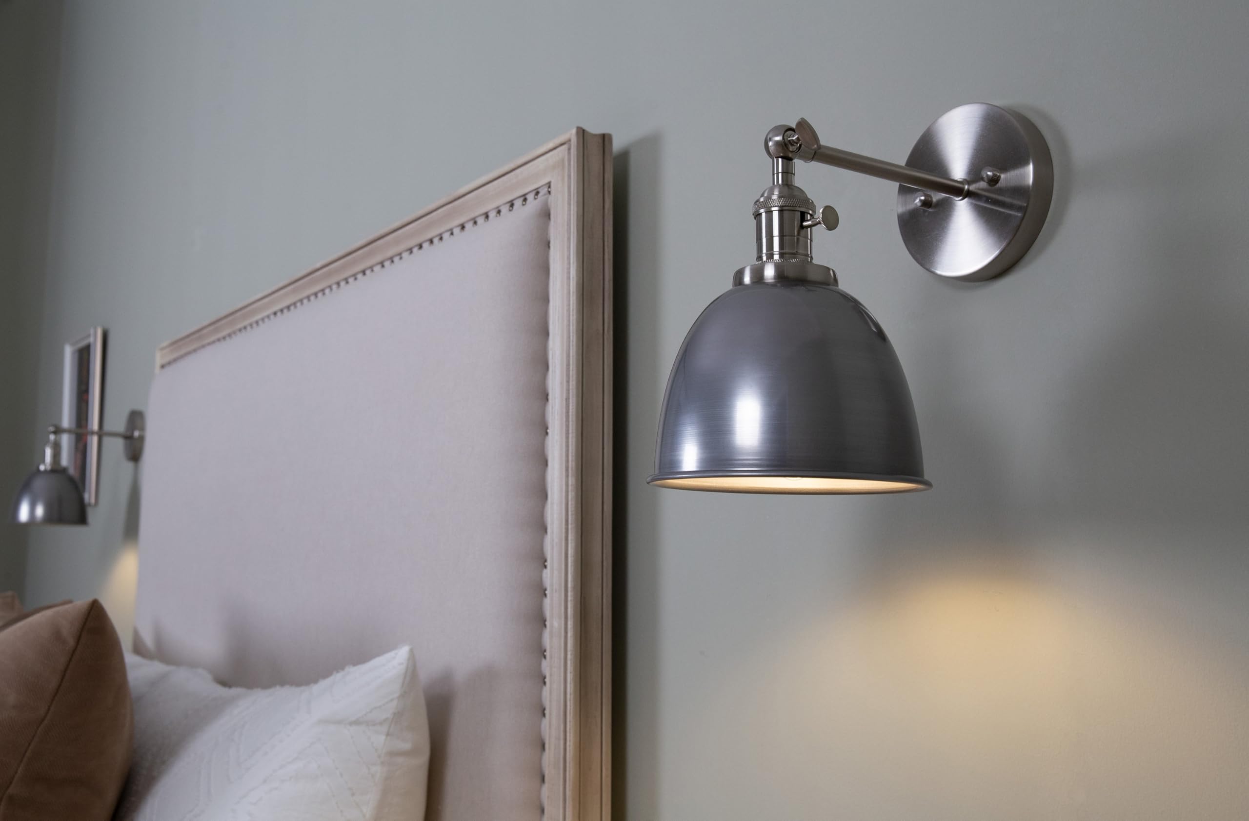 Phansthy Set of 2 Industrial Wall Light with On Off Switch, Retro Style Led Metal Lamp with Dome Shade, E27 Indoor Wall Lighting Fixtures for Kitchen Restaurant Bedroom (Varnish)