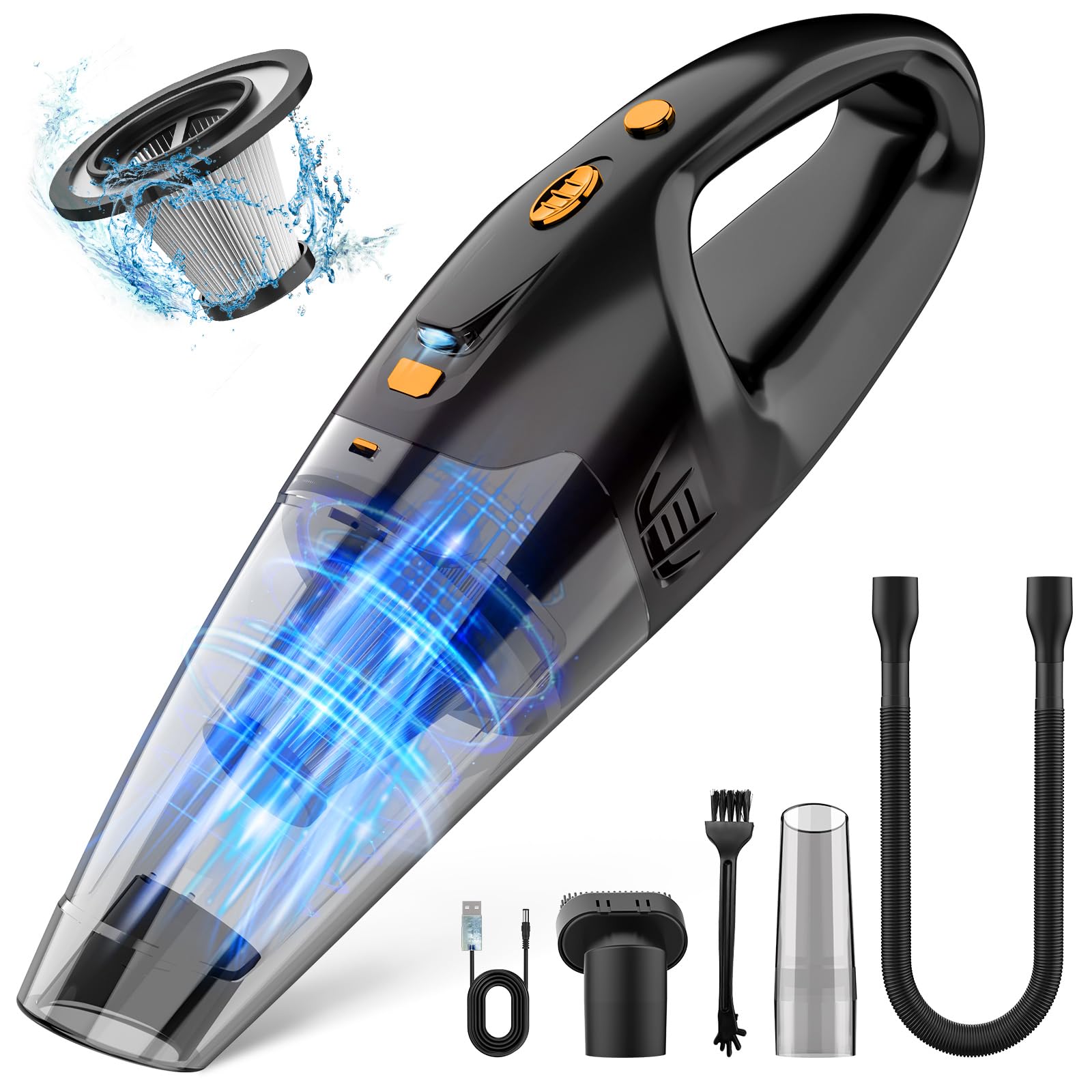BSRCO Handheld Vacuum Cordless Rechargeable 3-in-1, USB Charge, Car Vacuum with LED, HEPA Filter, 1.65LBs Lightweight Vacuum Cleaner for Dust, Pet Hair