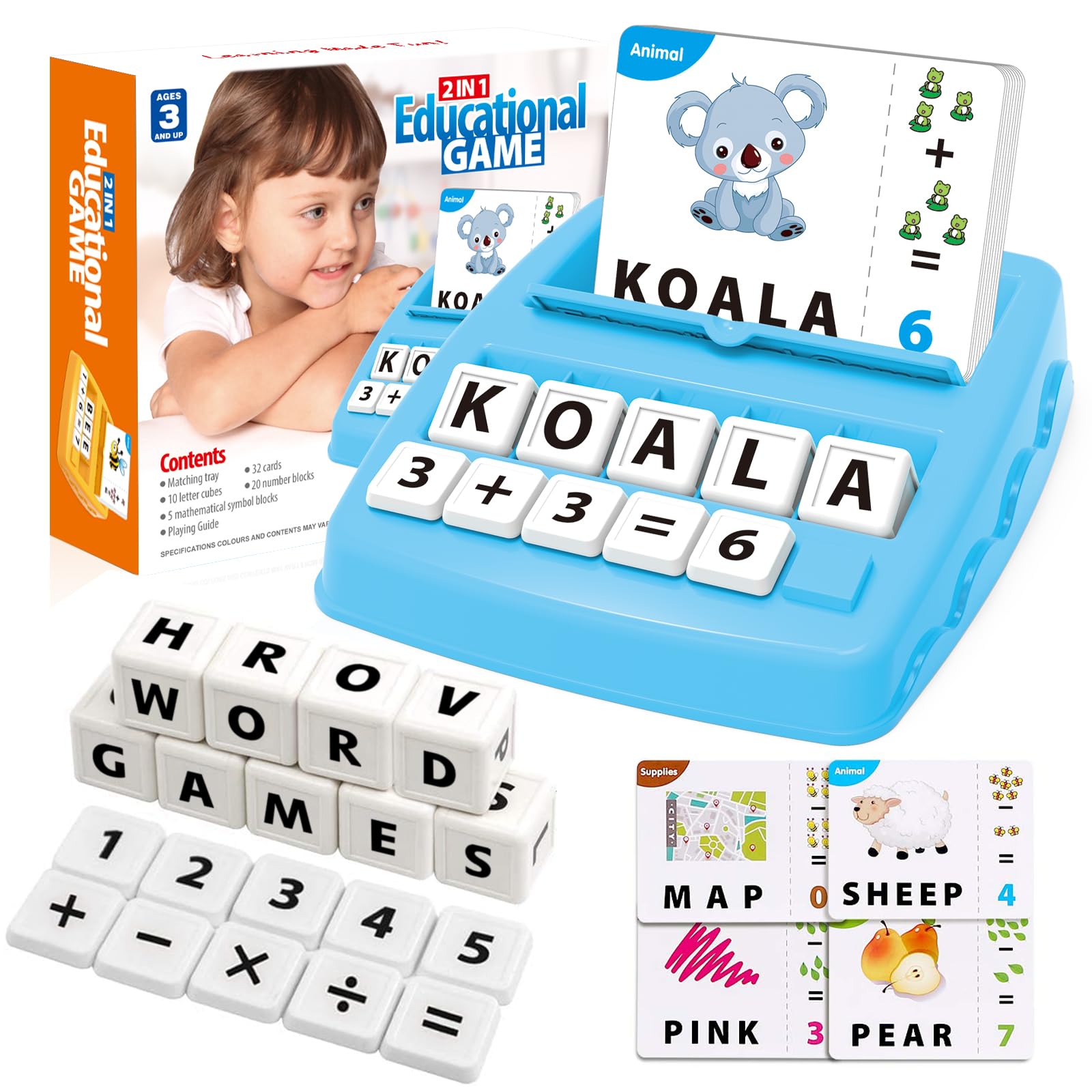 Pup Go Letter Game, Spelling Word Games, Educational Early Learning Toys for Age 3 4 5 6 7 8 Year Old Kids, Preschool Toys Board Game Gifts for Boys Girls (Light Blue)