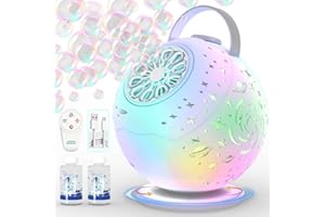Rechargeable Bubble Machine - 90° 360° Auto Rotation, Remote Control, 7-Color RGB, USB-C Charge, Large Size Bubbles, Bubble T