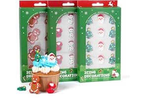 MILOVIN Edible Christmas Cake Decorations, Edible Gingerbread Men, Christmas Tree Candy, Santa Claus Icing Decorations, Socks, Snowman for Gingerbread House, Cupcakes, Cake, Cookies, and Cakecicles