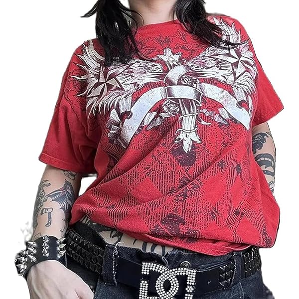 Women Graphic Grunge Shirts Loose Fit Gothic Punk Tees Y2k