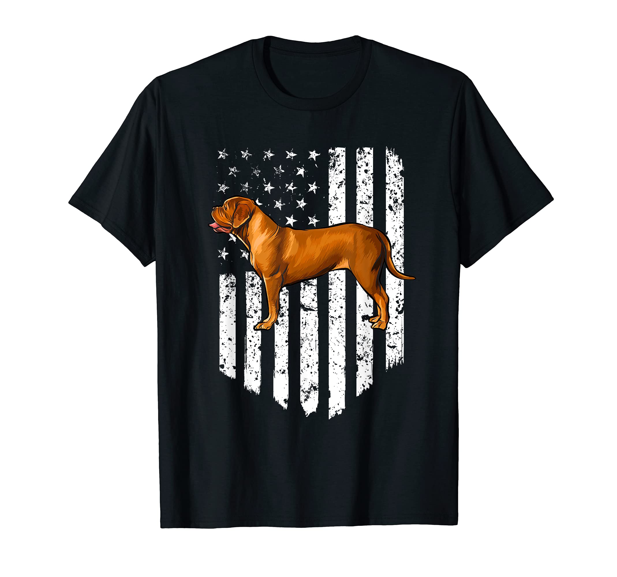 Black White American Flag Dogues de Bordeaux 4th Of July USA T-Shirt