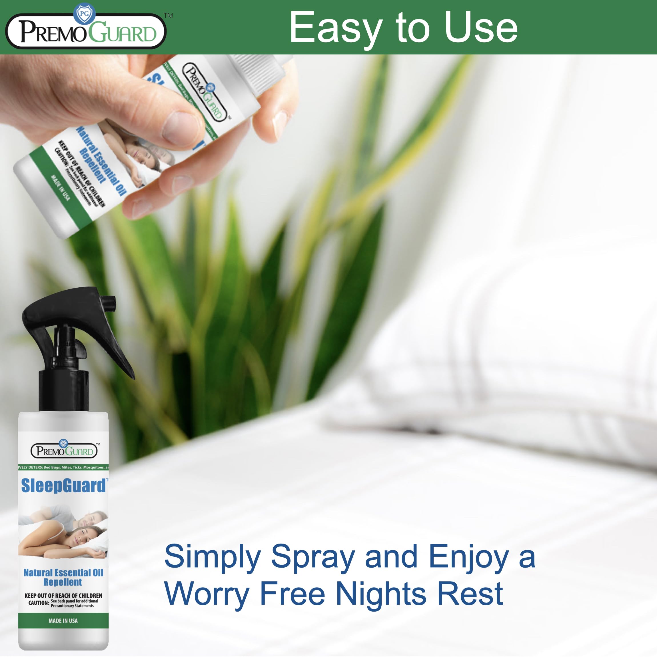 Sleep Guard by Premo Guard 8 oz – Bed Bug, Mite, Tick, Mosquito, and Insect Repellant Spray – DEET Free Natural Essential Oils – 100% Effective – Best Protection for Restful Sleep – Pet & Family Safe