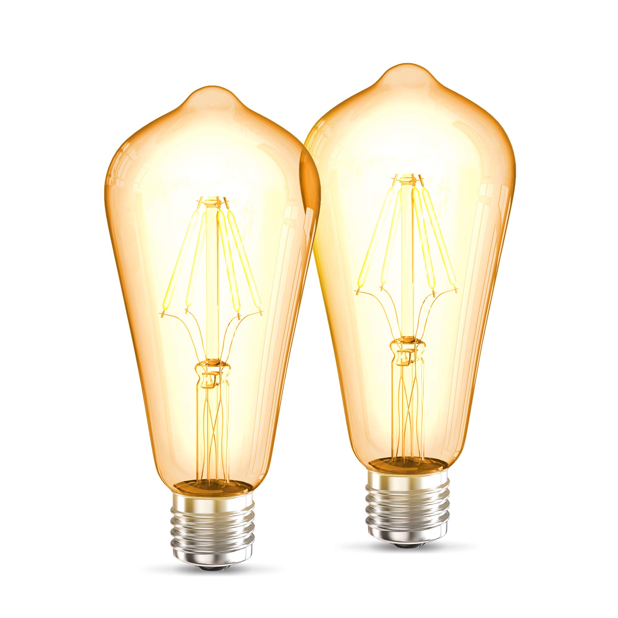 B.K.Licht 2 Vintage Light Bulbs, E27 Edison Screw, 4W, 380Lm, Warm White Light 2700K, LED Filament Bulb, ST64 Shape, Retro Amber Glass, Old Fashioned, Pack of 2