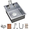TORVA RV Kitchen Sink, 16 x 21 x 7 Inch Undermount Bar Sink 16 Gauge Stainless Steel Single Bowl Sink with Foldable Faucet Cutting Board, Grey