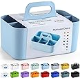 Multiuse Caddy Organizer with Handle - Stackable Plastic Tote Bin - Art Craft Supplies, Office, Desk, Stationery Pen Holder, Kitchen, Utensil, Makeup, Bathroom, Shower, Cleaning, Dorm Organizer - Blue