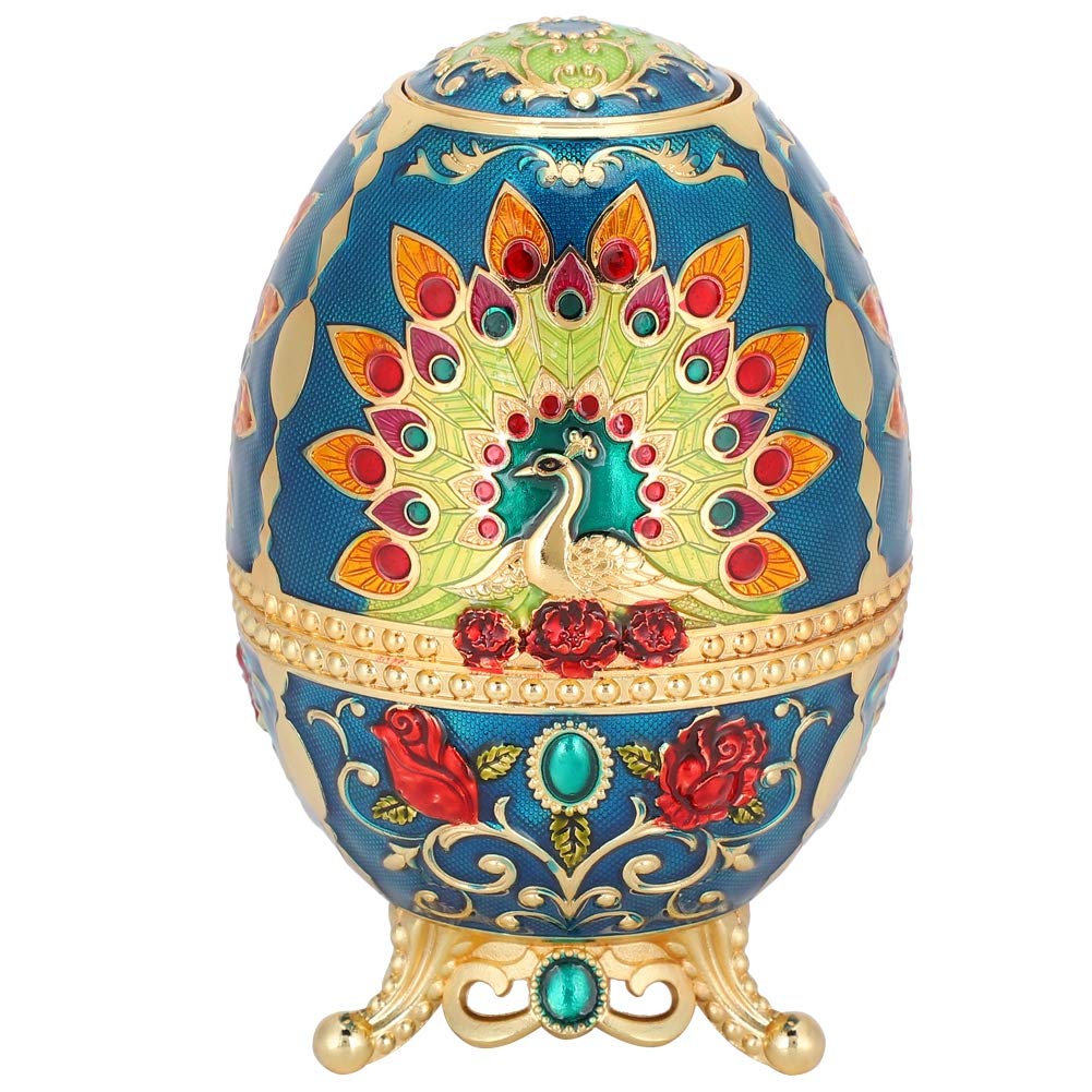 Retro Metal Retractable Toothpick Holder Peacock Egg Shape Toothpick Dispenser Box Portable Multifunctional Storage Box for Home Desktop Decoration
