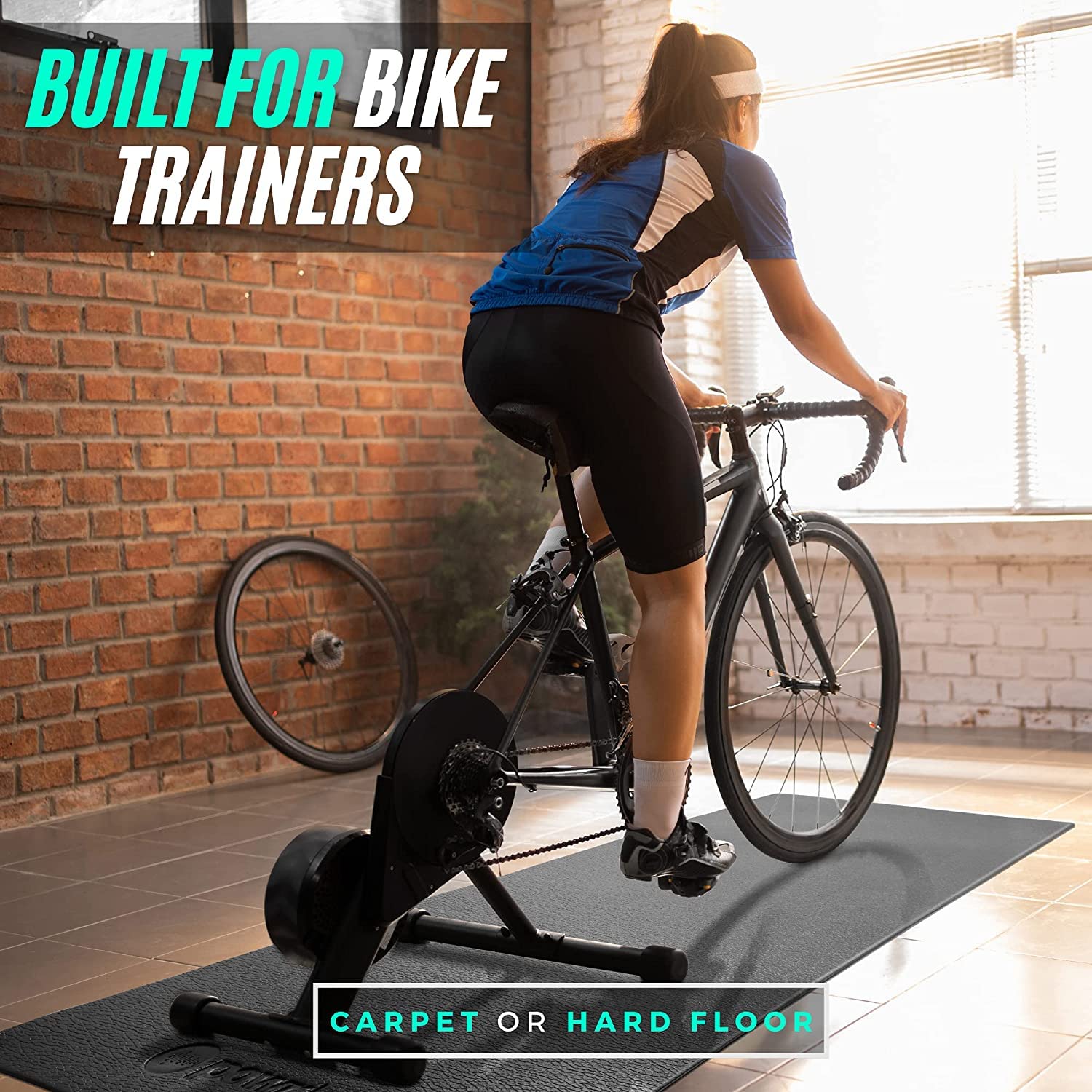 Powr Labs Bike Trainer Mat Compatible with Peloton Bike – Stationary Cycling Floor Pad for Treadmill, Exercise Equipment & Gym Use – Protects Carpet & Hardwood Floors, Indoor Trainer Accessory