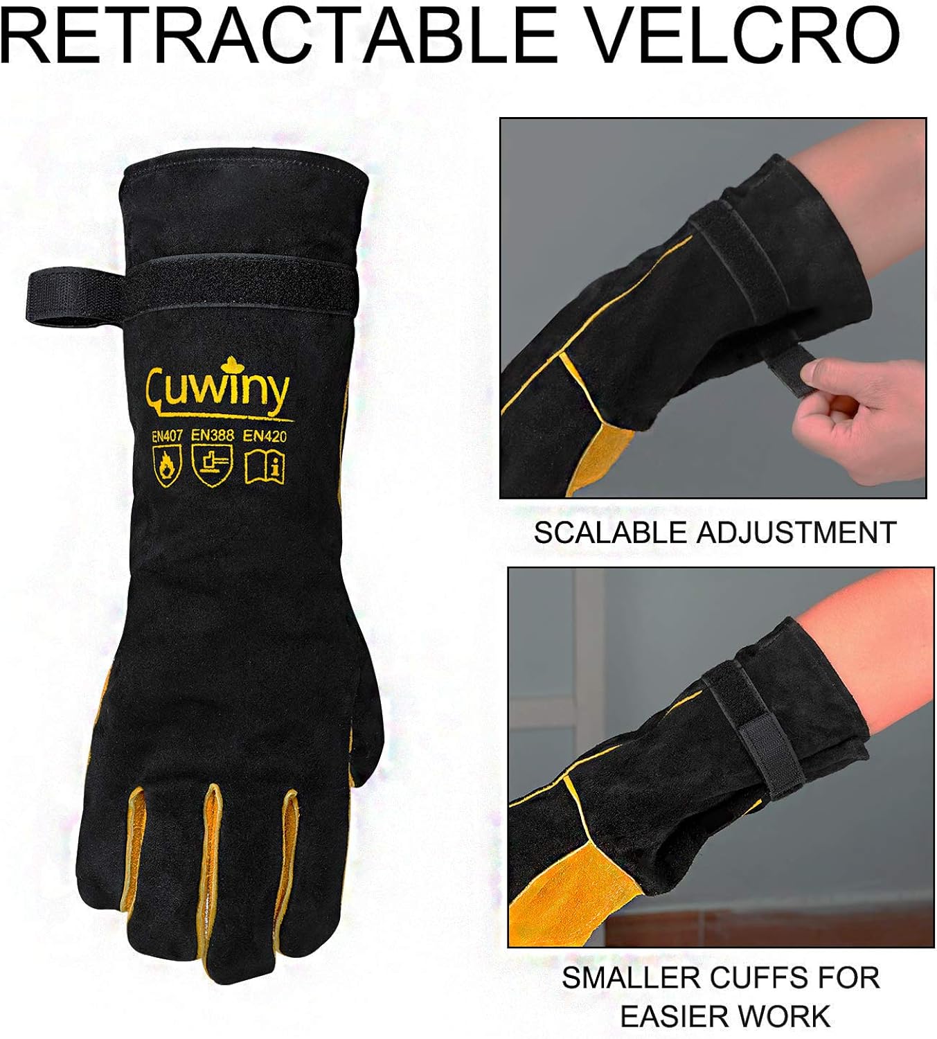Welding Gloves, Cuwiny 1112°F Heat/Fire Resistant/Leather Forge Gloves, with Kevlar Stitching String, 16 inches Extra Long Sleeve and Fireproof Hook and Loop Tape,fit for Mig/Tig: Clothing
