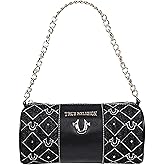 True Religion Barrel Bag, Studded Zip Top Purse with Chain Handle, Adjustable Crossbody Strap and Gold Hardware