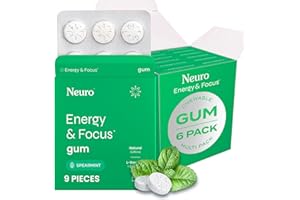 NEUROGUM Neuro Energy & Focus Gum - 40mg Natural Caffeine Gum & Nootropic Energy Supplement with L-Theanine & B Vitamins - Sugar Free, Vegan - Spearmint, 54ct
