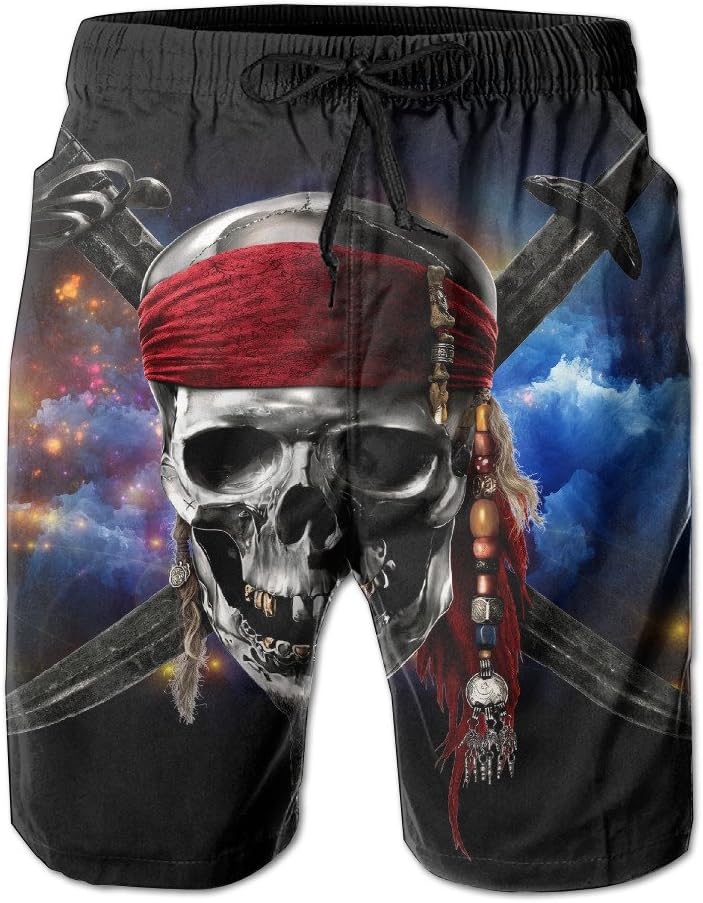 Gogoswim Caribbean Skull Pirates Logo Men's Trunk Board Shorts Summer Swim Tropical