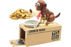 Wekity Hungry Dog Piggy Bank, Cute Dogs Steals Coins Like Magic Coin Munching Toy Money Box Birthday Gift for Kids (Brown-Whi