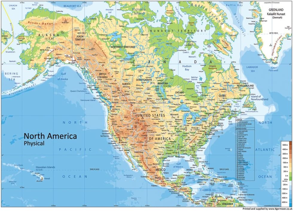 Cartina Fisica Dellamerica Del Nord Carta Plastificata Misura A | My