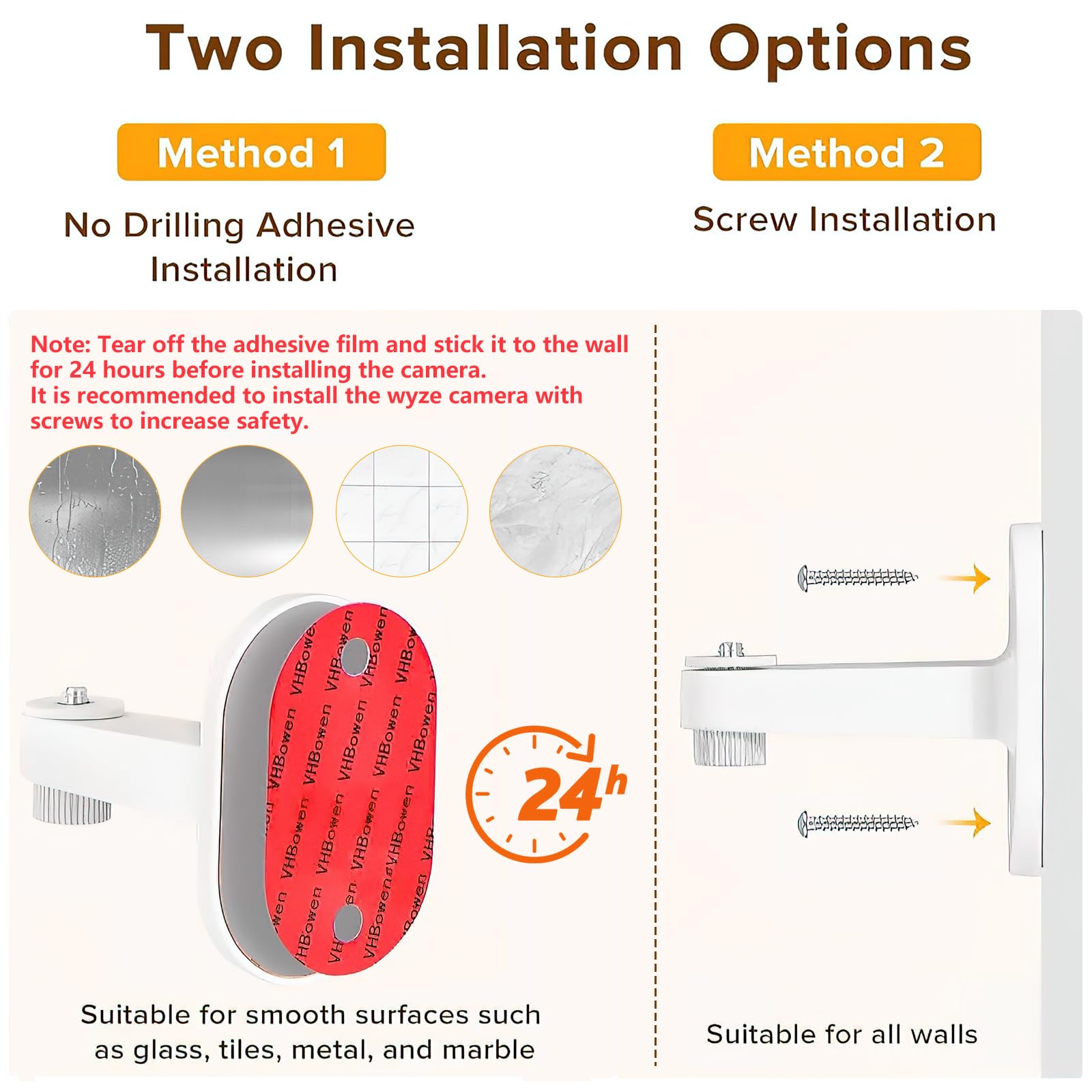 2Pack Wall Mount Bracket for Wyze Cam Pan V3, Wyze Cam Pan V2, 360°Swivel Adjustable Adhesive Mounting Bracket for Wyze Outdoor Indoor Wireless Camera System, Easy to Set Up in Just 2 Steps