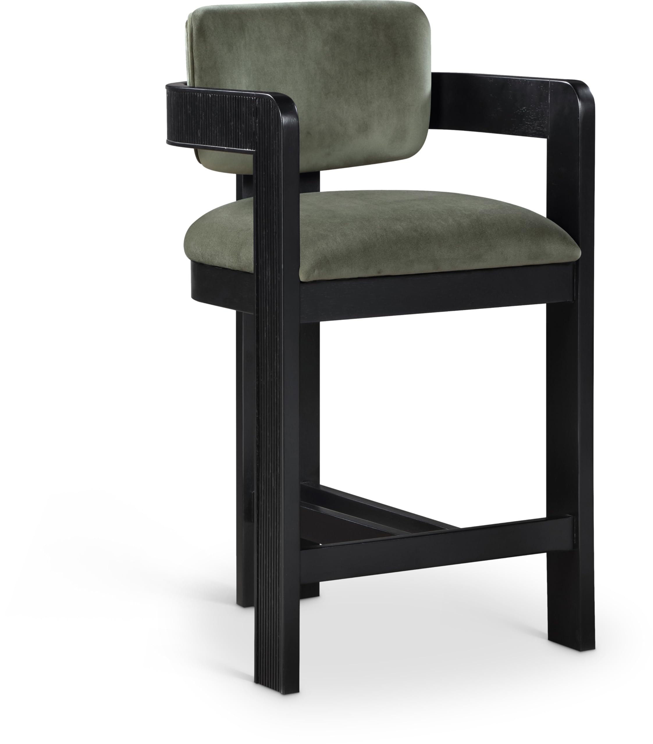 Photo 1 of ***FOR PARTS ONLY/DAMAGES PIECES*** Meridian Furniture 11078Green-C Sacha Collection Art Deco Stool with Ultra Luxe Green Velvet, 460 GSM Velvet, Solid Wood Black Finish, Fluted Wood, 20.5" W x 21" D x 37.5" H, Green