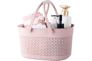 rejomiik Portable Shower Caddy Basket, Plastic Organizer Storage Tote with Handles Toiletry Bag Bin Box for Bathroom, College Dorm Room Essentials, Kitchen, Camp, Gym, Pink