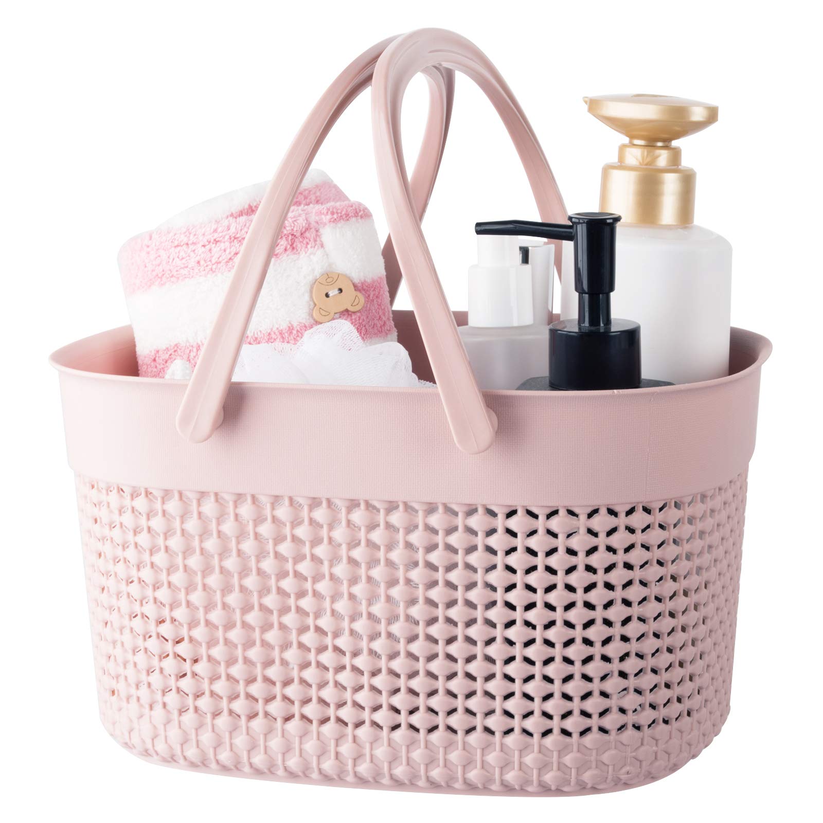 Photo 1 of rejomiik Portable Shower Caddy Basket, Plastic Organizer Storage Tote with Handles Toiletry Bag Bin Box for Bathroom, College Dorm Room Essentials, Kitchen, Camp, Gym, Pink