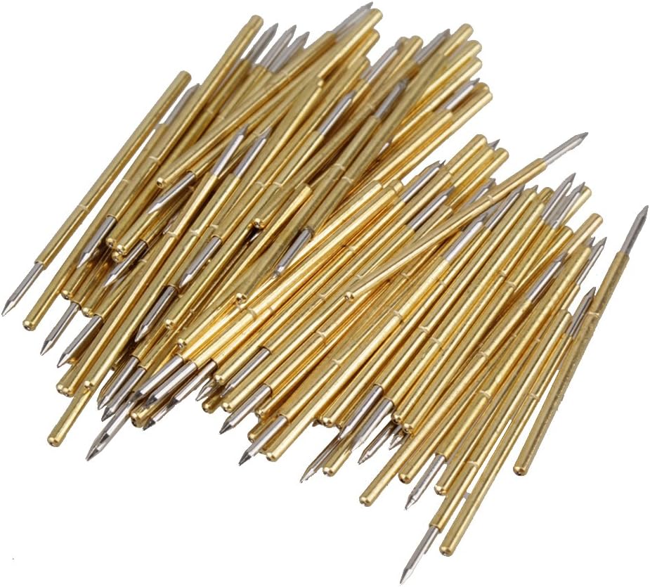 BQLZR Golden and Silver 0.68mm Length 16mm 75g P50-B1 Spring Spherical Tip Test Probes Pogo Pin Receptacle Pack of 100
