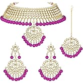 Aheli Faux Kundan Necklace Earrings Maang Tikka Set Indian Ethnic Wedding Fashion Jewelry Set Gift for Women