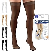 Truform 20-30 mmHg Compression Stockings for Men and Women, Thigh High Length, Dot Top, Closed Toe, Brown, Small