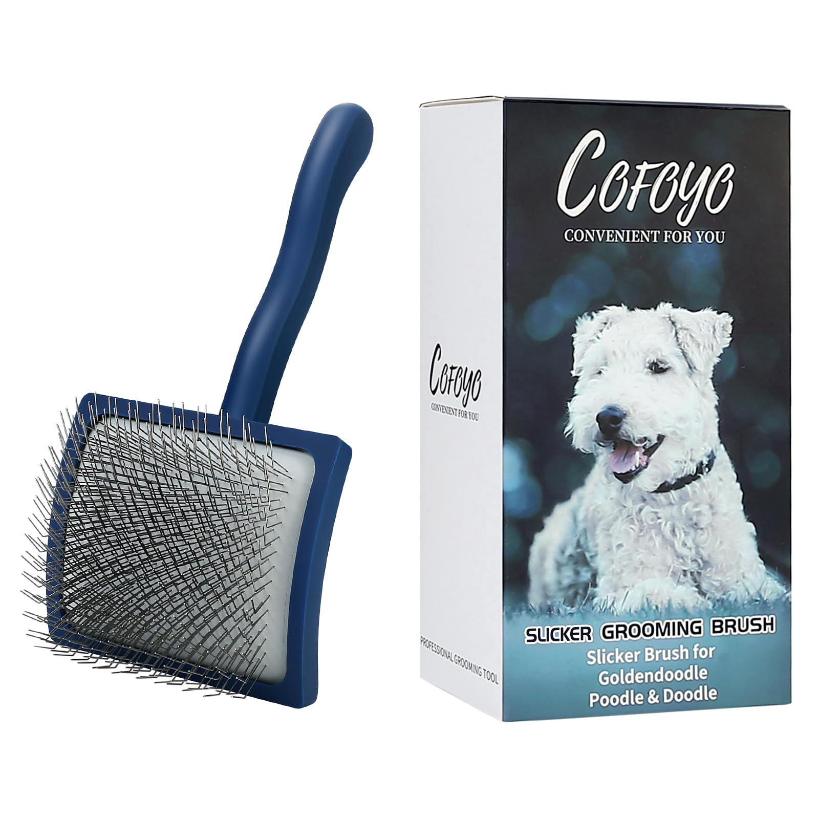 Dog Slicker Brush for Dogs & Cats, 1.1'' Extra Long Pin Dog Deshedding Brush for Long Curly Hair, Soft Gentle Grooming Tool for Goldendoodles Poodles