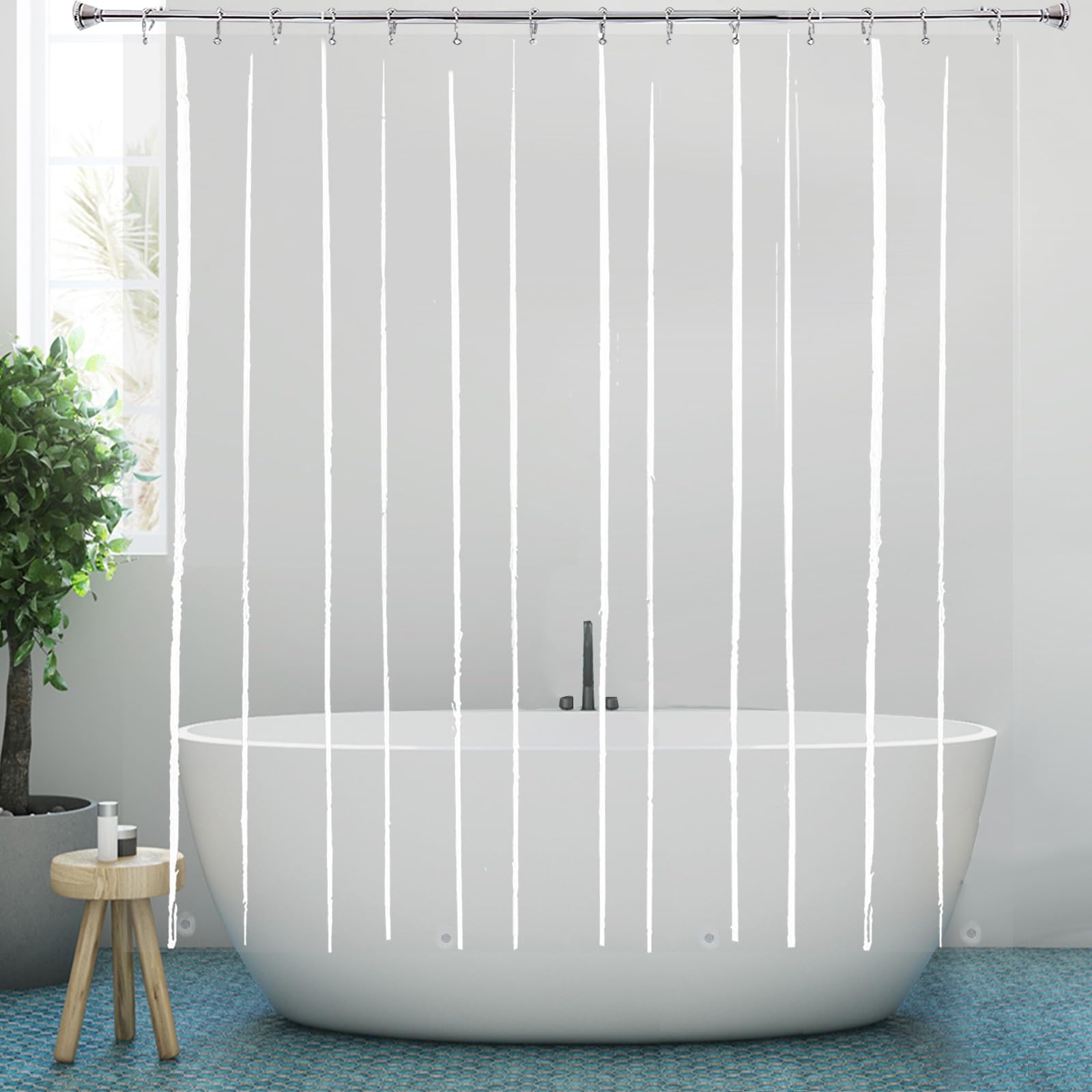 Photo 1 of YISURE Clear Shower Curtain Liner 84x84'', Extra Long Plastic Peva Vinyl Waterproof Bathroom Shower Curtain Sets with 4 Magnets