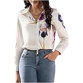 OYOANGLE Women's Floral Long Sleeve Button Down Shirt Elegant Work Office Dressy Collared Blouse