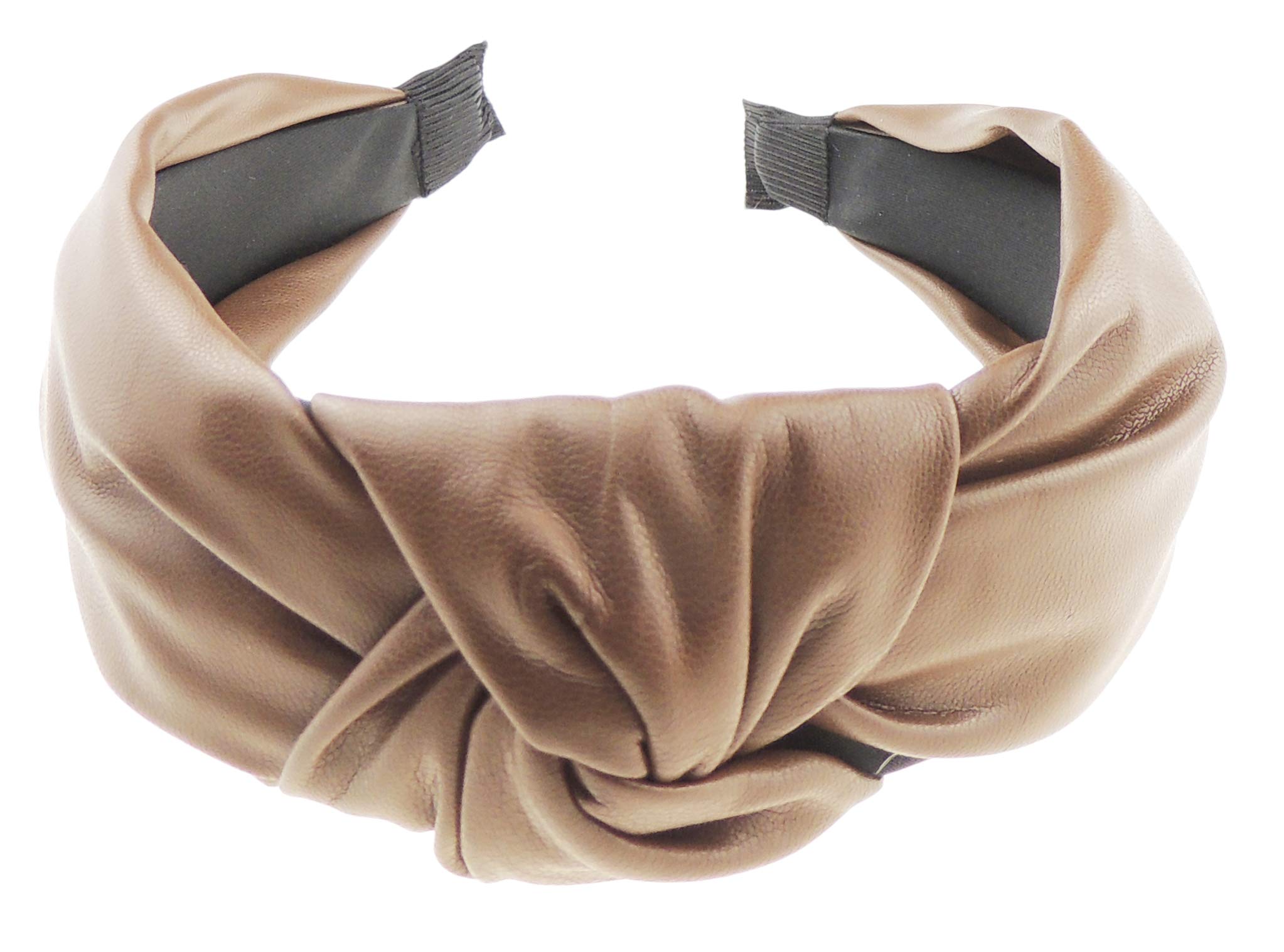 Womens Vegan Faux Leather Wide Top Knot Fabric Turban Evening Boho Retro Funky Vintage Headband Alice Band Hair Hairband For Christmas Birthday Wedding (Chocolate, One Size)