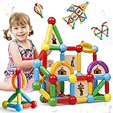 MAGBLOCK 90PCS Magnetic Building Sticks Toy Building Blocks Gift for Boys and Girls, Magnet Sticks Balls and Rods Sets, Sensory Montessori Toys for Preschool Toddlers Kids