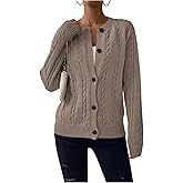 SHENHE Women's Cable Knit Crew Neck Cardigan Button Up Long Sleeve Soft Sweater Outwear