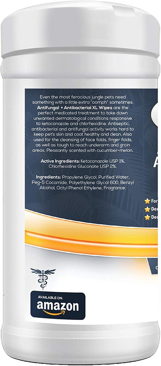 Antifungal + Antibacterial Medicated Wipes for Dogs & Cats - with Ketoconazole & Chlorhexidine - for Hot Spots, Ring Worm, Itch & Irritation : Pet Supplies