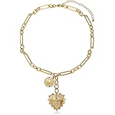 MISS RIGHT Gold Love Heart Sun Charm Chunky Paperclip Chain for Women Trendy 18K Gold Plated Coin Sunflower Pendant Choker Necklace Hip Hop Jewelry Gifts for Her