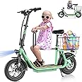 Caroma Peak 1200W Electric Scooter with Seat, Electric Scooter Adults up to 30 Miles&20MPH, Adult Electric Bicycle Foldable Ebikes with Detachable Child Seat, Electric Bike for Family with Kids Teens