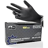 PACIFIC PPE 8 Mil Heavy Duty Black Nitrile Gloves, Chemical Resistant, Food Safe, Latex Free Disposable Gloves for Mechanic, Cooking, and Cleaning, Medium