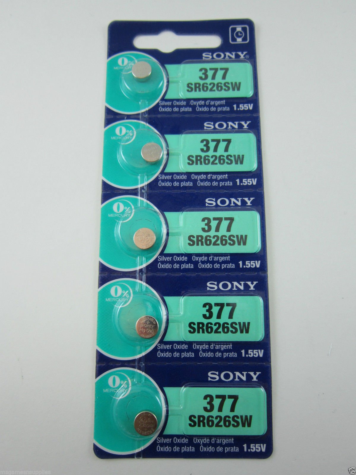 Sony 364 (SR621SW) 1.55V Silver Oxide 0Hg Mercury Free
