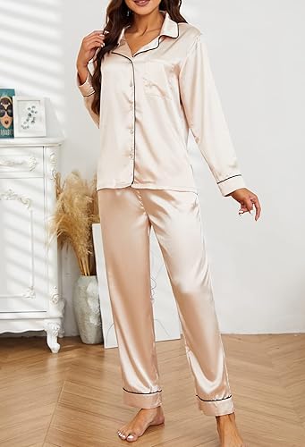 U2SKIIN Women Silk Pajamas Set, Long Sleeve Satin Pajamas for