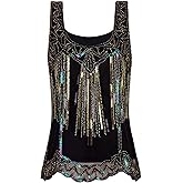 Vijiv Womens 1920s Vintage Beaded Tops Art Deco Sleeveless Embellished Sparkly Sequin Vest Tank Top