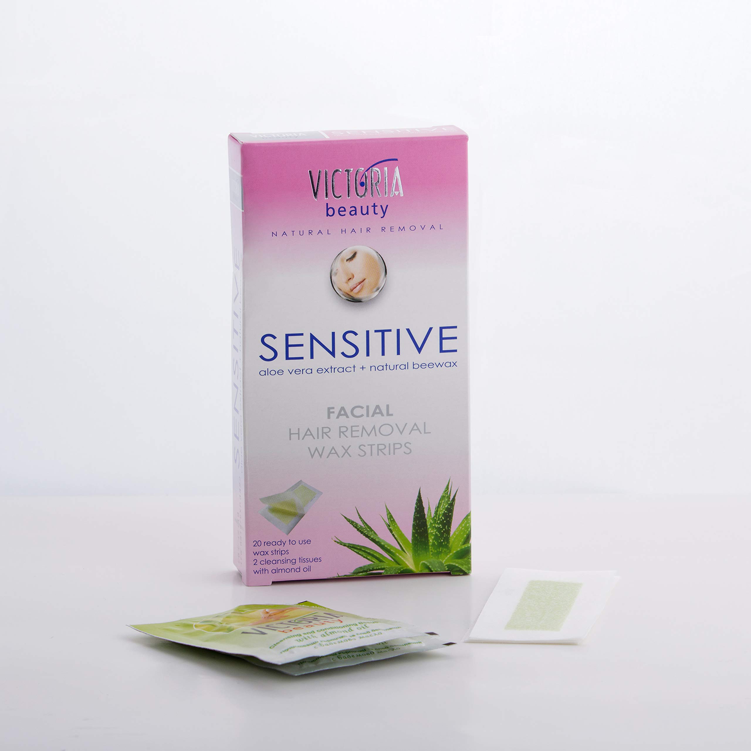 Victoria Beauty Hair Removal Face and Bikini Zone Wax Strips for Sensitive Skin 20 pcs + 2 Wipes