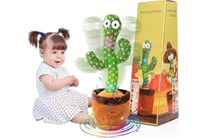 MIAODAM Children Song Version Dancing Cactus, Volume Adjustable Talking Cactus Baby Toy Repeats What You Say, Colorful Glowing Talking Cactus Toy Singing 10 Songs, Embroidery Button Safety Cactus Toys