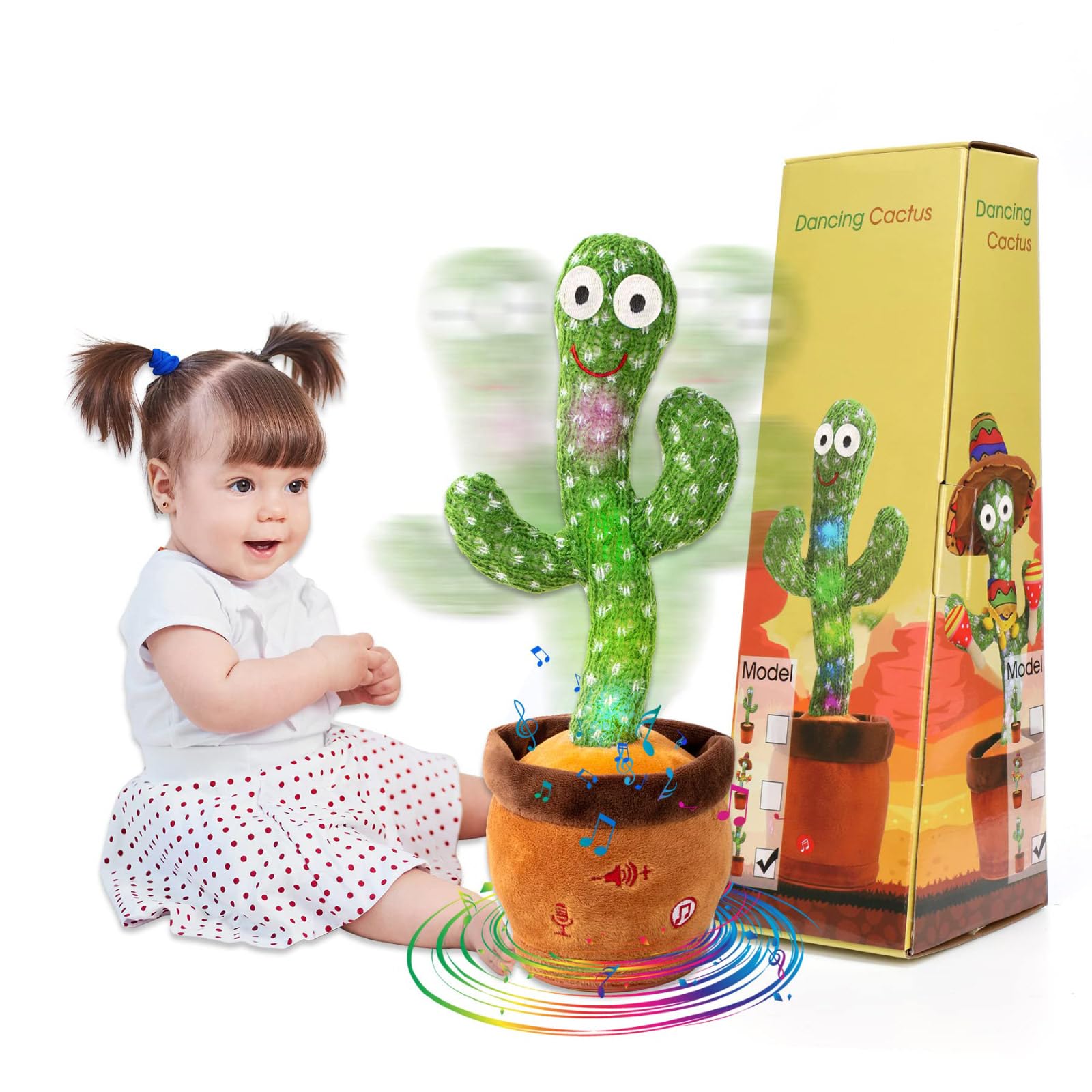 MIAODAM Dancing Cactus Baby Toy, Volume Adjustable Singing Cactus Talking Cactus Toy for Boys Girls Gifts Recording Repeating What You Say, Glowing Dancing Cactus Toy Baby Toys