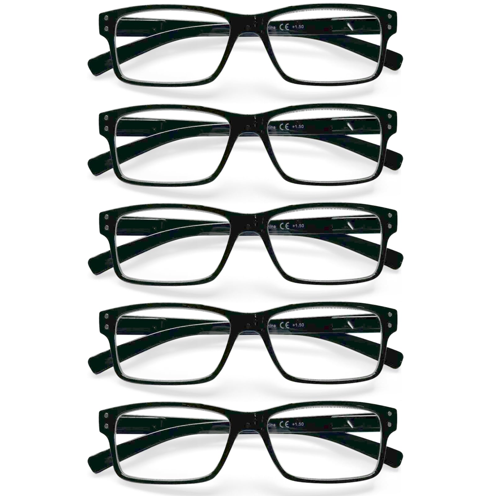 Photo 1 of NORPERWIS Reading Glasses 5 Pairs Quality Readers Spring Hinge Glasses for Reading for Men and Women (5 Pack Black, 4.50)