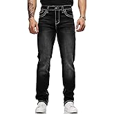 Men's Stretch Denim Jeans Classic Jeans with Embroidered Design, ESDVD Street Style Regular Jeans Relaxed Fit Pants Comfy