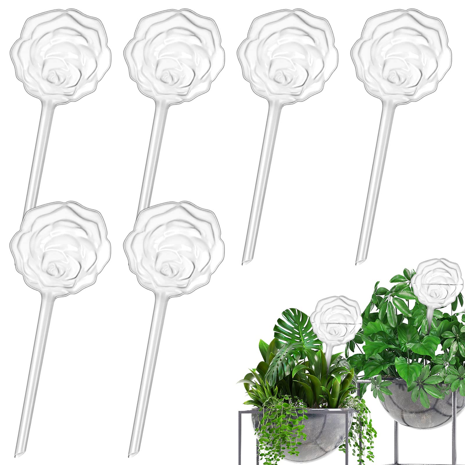 LOCOLO 6-Piece Plant Watering Globes Large Self Watering Globes Plastic PVC Plant Watering Bulbs Houseplants Indoor Plants Potted Porch Plants Plant Pots Plant Watering Bulbs (rose-shaped)
