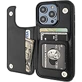ONETOP Compatible with iPhone 14 Pro Wallet Case with Card Holder, PU Leather Kickstand Card Slots Case, Double Magnetic Clasp and Durable Shockproof Cover 6.1 Inch (Black)