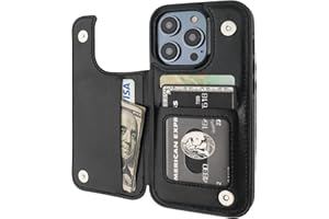 ONETOP Compatible with iPhone 14 Pro Wallet Case with Card Holder, PU Leather Kickstand Card Slots Case, Double Magnetic Clasp and Durable Shockproof Cover 6.1 Inch (Black)