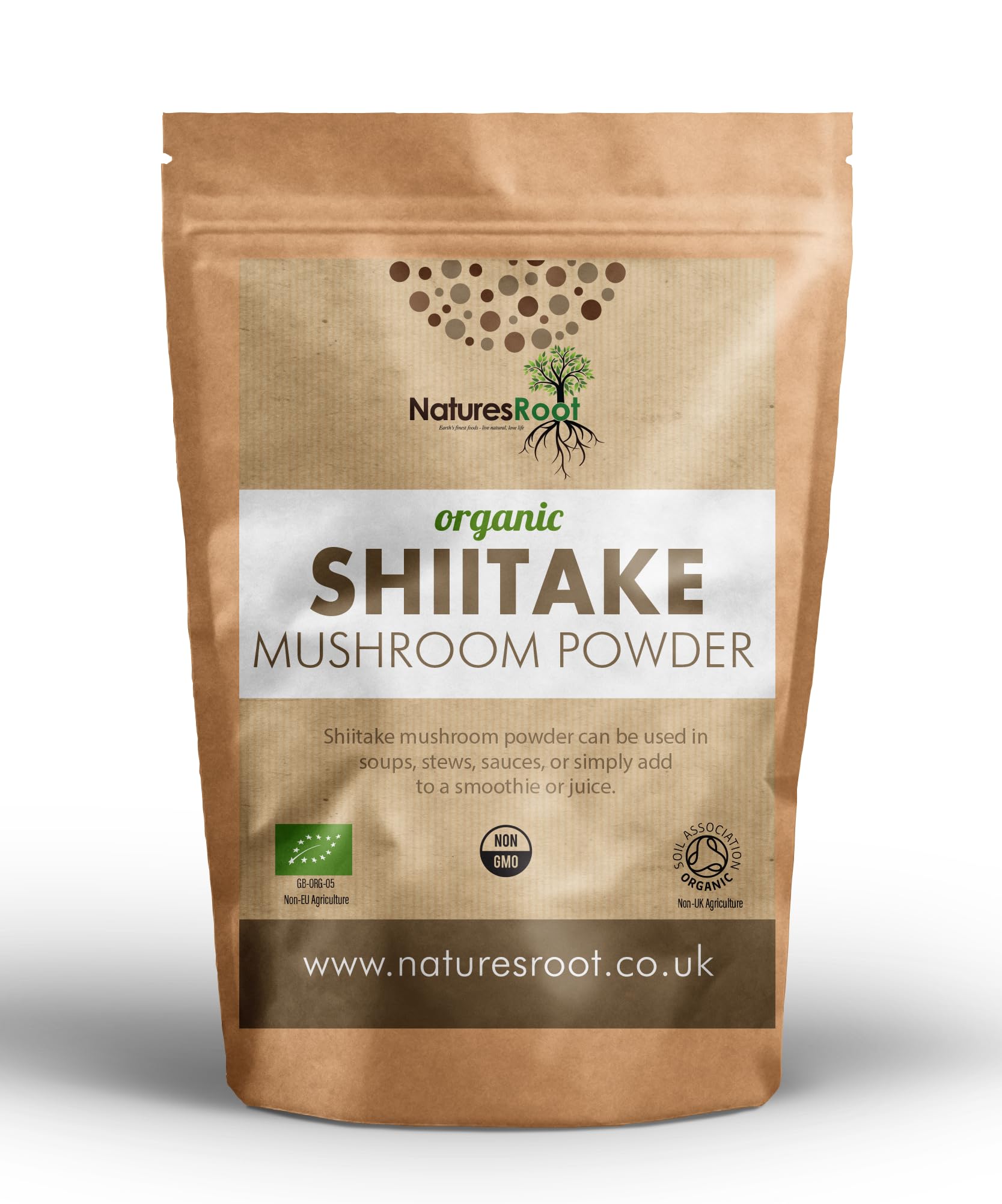 Natures Root Organic Shiitake Mushroom Powder 200g | Fruiting Body Only | Soil Association Certified | Pure Vegan Superfood for Broths Soups Teas & Smoothies