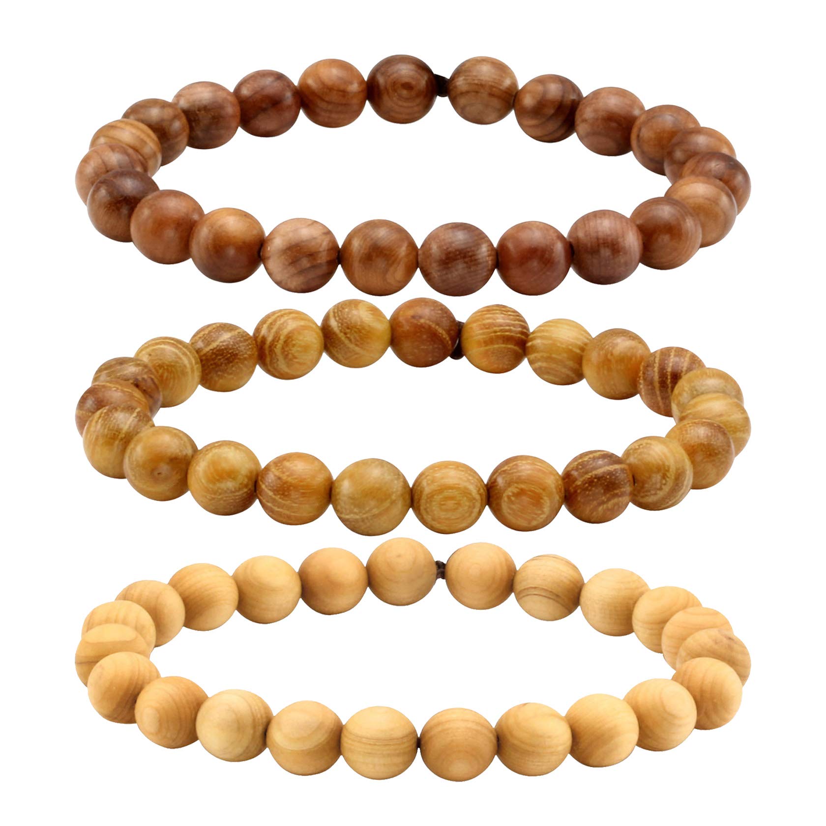 MILAKOO 3 Pcs 8mm Wooden Bracelets Tibetan Buddhist Buddha Meditation Wristband for Women Men