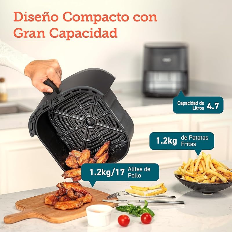 Fritadeira de ar durável de 4,7 L, 9 modos, máximo 230 °C, silenciosa
